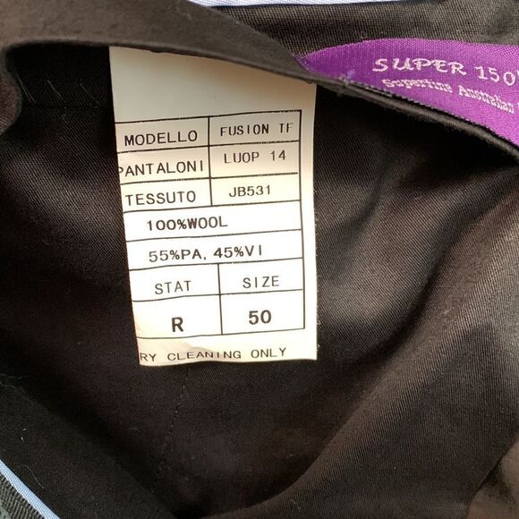 SUPER 150’s wool dress pants window pane black/navy superfine Australian wool - Picture 4 of 11